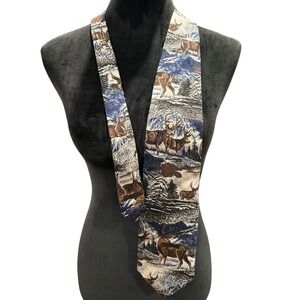 Vintage Eddie Bauer Outdoor Outfitter 100% Silk Woven Deer Neck Tie EUC